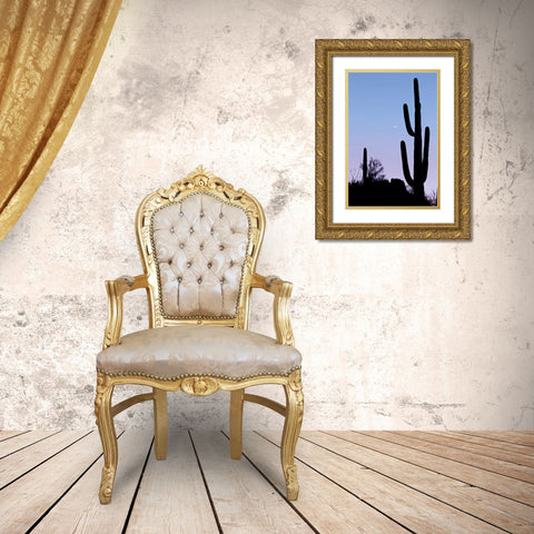 AZ, Tucson Saguaro cactus with crescent moon Gold Ornate Wood Framed Art Print with Double Matting by Paulson, Don