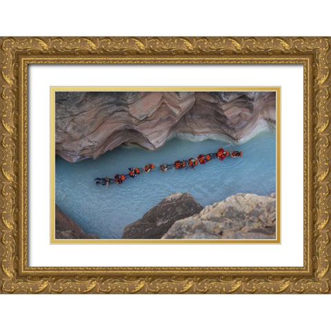 AZ, Grand Canyon, Students float on Havasu Creek Gold Ornate Wood Framed Art Print with Double Matting by Grall, Don