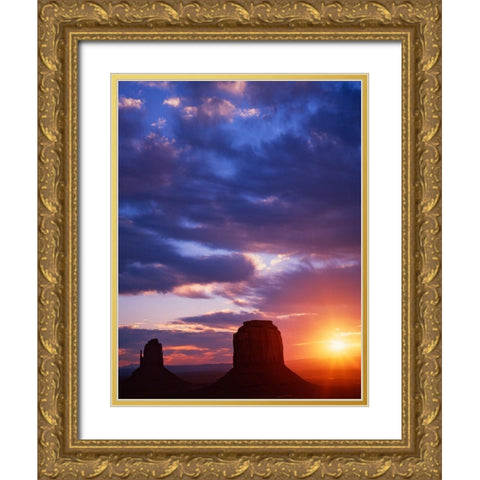 Arizona-Monument Valley Sunrise silhouettes of formations  Gold Ornate Wood Framed Art Print with Double Matting by Jaynes Gallery