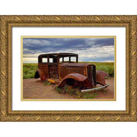 Rusty old 1931 Studebaker at the Painted Forest National Park-Arizona-USA Gold Ornate Wood Framed Art Print with Double Matting by Jaynes Gallery