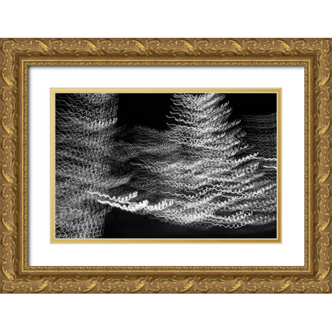 USA-Arizona-Buckeye-Black and white abstract motion of Christmas tree at night Gold Ornate Wood Framed Art Print with Double Matting by Jaynes Gallery