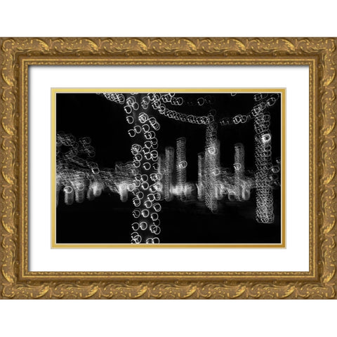 USA-Arizona-Buckeye-Black and white abstract of decorated trees at night during Christmas Gold Ornate Wood Framed Art Print with Double Matting by Jaynes Gallery