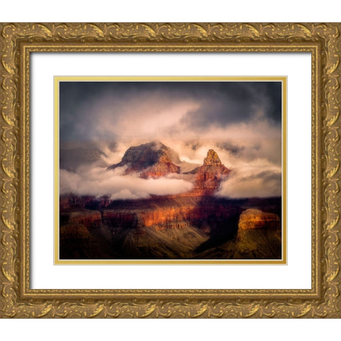 USA-Arizona-Grand Canyon-Foggy sunrise on canyon Gold Ornate Wood Framed Art Print with Double Matting by Jaynes Gallery