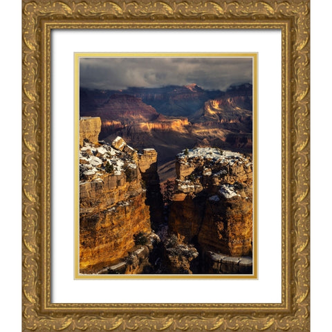USA-Arizona-Grand Canyon-Winter sunset on canyon landscape Gold Ornate Wood Framed Art Print with Double Matting by Jaynes Gallery