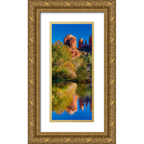 USA- Arizona- Red Rock State Park with Oak Creek and Cathedral Rock Gold Ornate Wood Framed Art Print with Double Matting by Gulin, Darrell