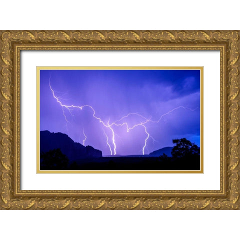 stormy-lightning Gold Ornate Wood Framed Art Print with Double Matting by Theodore, George