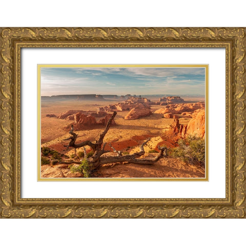 Arizona-Monument Valley-Hunts Mesa Gold Ornate Wood Framed Art Print with Double Matting by Theodore, George and Marilu