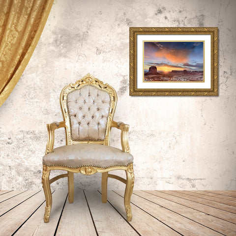 Sunrise-Monument Valley Gold Ornate Wood Framed Art Print with Double Matting by Ford, John