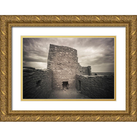 Approaching storm over Wukoki Ruin-Wupatki National Monument-Arizona Gold Ornate Wood Framed Art Print with Double Matting by Bishop, Russ