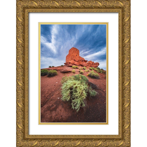Evening light on Wukoki Ruin-Wupatki National Monument-Arizona Gold Ornate Wood Framed Art Print with Double Matting by Bishop, Russ