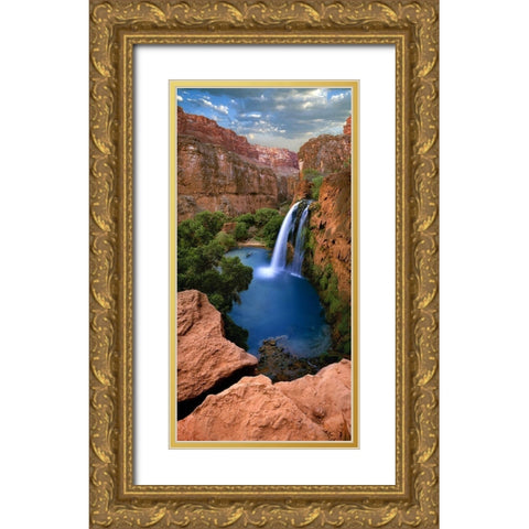 Havasu Falls at the bottom of the grand canyon Gold Ornate Wood Framed Art Print with Double Matting by SMO