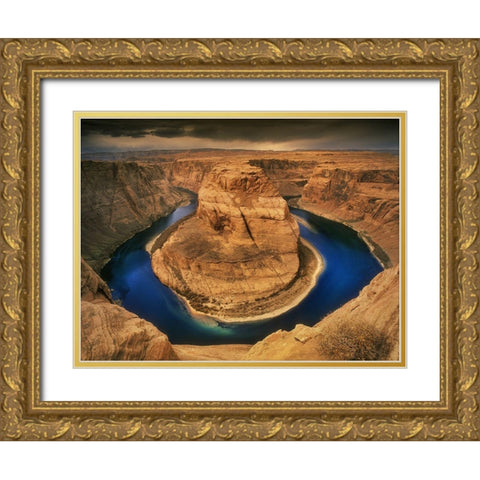 Horseshoe bend of Colorado River in marble canyon on its way to the Grand Canyon Gold Ornate Wood Framed Art Print with Double Matting by SMO