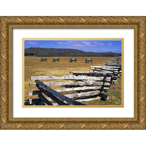 Arkansas Split-rail fence and Civil War cannons Gold Ornate Wood Framed Art Print with Double Matting by Flaherty, Dennis