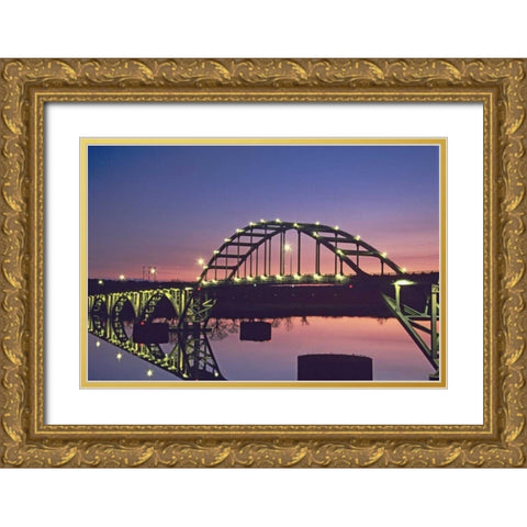 Arkansas, Ozark Ozark Bridge over Arkansas River Gold Ornate Wood Framed Art Print with Double Matting by Flaherty, Dennis