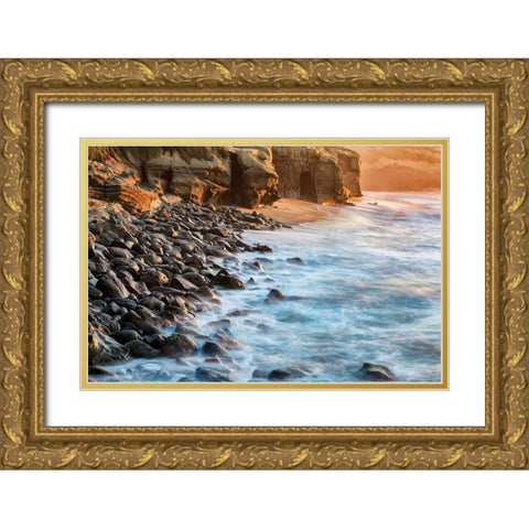 California-La Jolla-Boomer Beach shoreline Gold Ornate Wood Framed Art Print with Double Matting by Collins, Ann