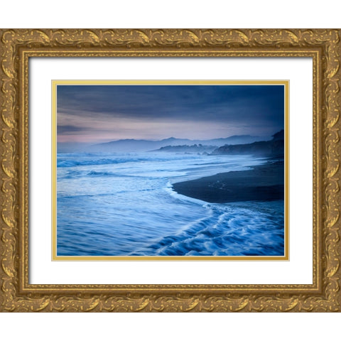 USA-California-Cambria Dusk at Moonstone Beach Gold Ornate Wood Framed Art Print with Double Matting by Collins, Ann