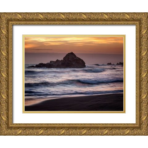USA-California-Big Sur Dusk at Pfeiffer Beach Gold Ornate Wood Framed Art Print with Double Matting by Collins, Ann