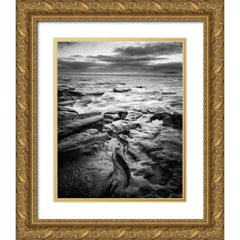 USA-California-La Jolla Dusk and surf at Coast Blvd Park Gold Ornate Wood Framed Art Print with Double Matting by Collins, Ann