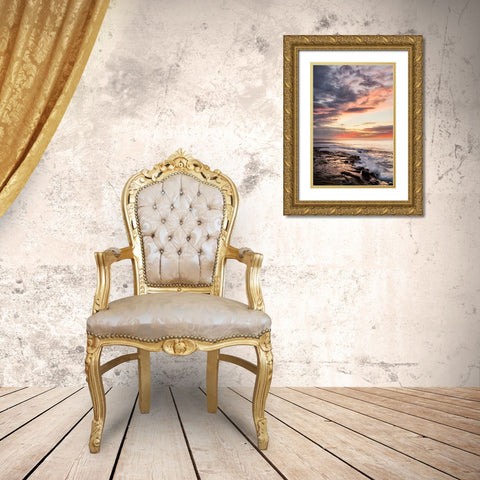USA-California-La Jolla Sunset reflections at Coast Blvd Park Gold Ornate Wood Framed Art Print with Double Matting by Collins, Ann