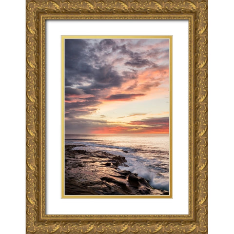 USA-California-La Jolla Sunset reflections at Coast Blvd Park Gold Ornate Wood Framed Art Print with Double Matting by Collins, Ann
