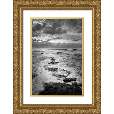 USA-California-La Jolla Ocean and rocks at dusk Gold Ornate Wood Framed Art Print with Double Matting by Collins, Ann