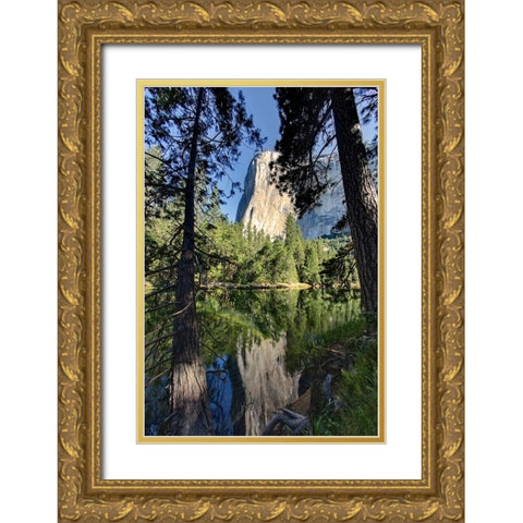 El Capitan reflected on Merced River-Yosemite National Park-California Gold Ornate Wood Framed Art Print with Double Matting by Jones, Adam