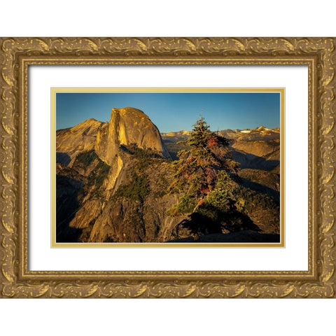 View of Half Dome from Glacier Point at sunset-Yosemite National Park-California Gold Ornate Wood Framed Art Print with Double Matting by Jones, Adam