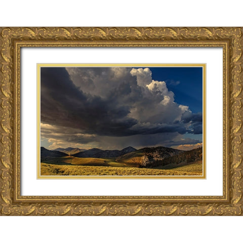 Storm clouds rolling in at sunset-White Mountains-Inyo National Forest-California Gold Ornate Wood Framed Art Print with Double Matting by Jones, Adam