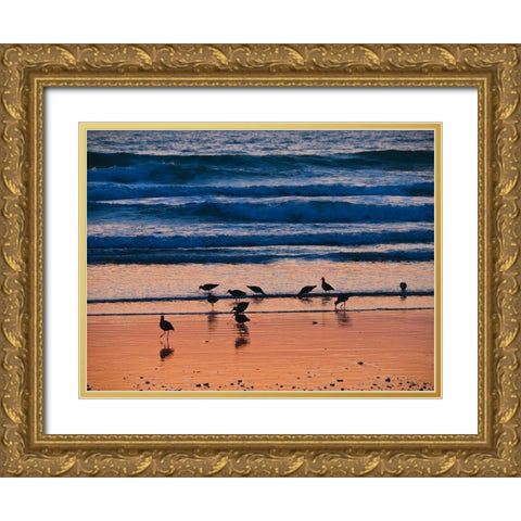Morro Bay Shore Gold Ornate Wood Framed Art Print with Double Matting by Miller, Anna