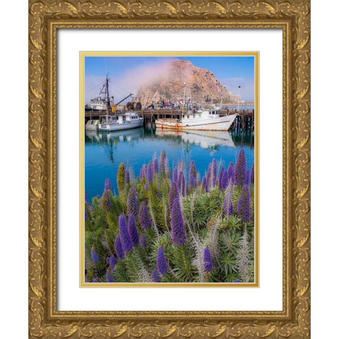 Boat Docks on Morro Bay-California-USA Gold Ornate Wood Framed Art Print with Double Matting by Miller, Anna