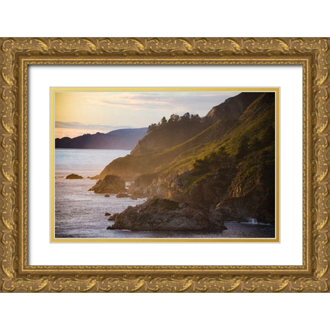 Coastal Cliffs at Sunset-Julia Pfeiffer Burns State Park-Big Sur-California-USA Gold Ornate Wood Framed Art Print with Double Matting by Miller, Anna