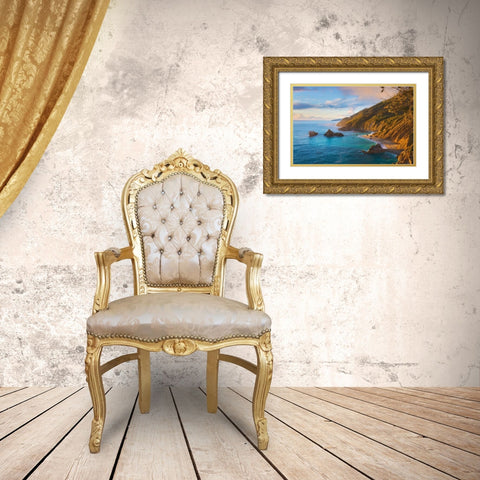 Coastal Cliffs at Sunset-Julia Pfeiffer Burns State Park-Big Sur-California-USA Gold Ornate Wood Framed Art Print with Double Matting by Miller, Anna