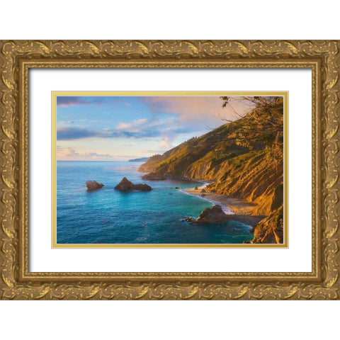 Coastal Cliffs at Sunset-Julia Pfeiffer Burns State Park-Big Sur-California-USA Gold Ornate Wood Framed Art Print with Double Matting by Miller, Anna