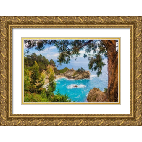 McWay Falls-Julia Pfeiffer Burns State Park-Big Sur-California-USA Gold Ornate Wood Framed Art Print with Double Matting by Miller, Anna