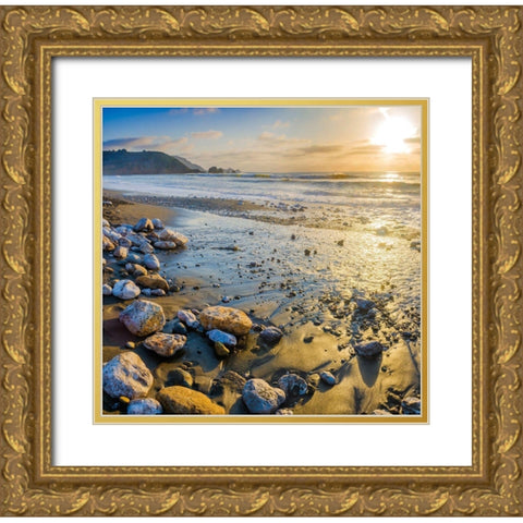 Rockaway Beach Sunset-Pacifica-California-USA Gold Ornate Wood Framed Art Print with Double Matting by Miller, Anna