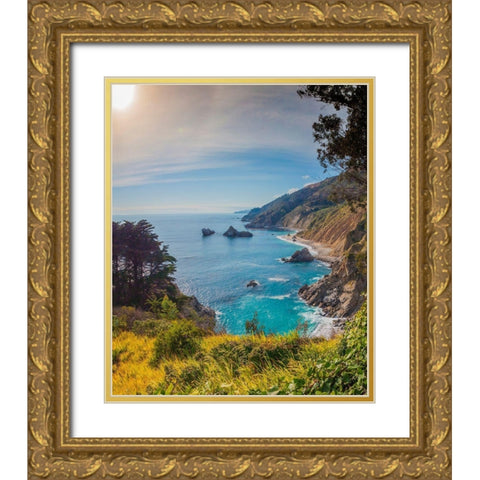 Coastal Cliffs at Sunset-Julia Pfeiffer Burns State Park-Big Sur-California-USA Gold Ornate Wood Framed Art Print with Double Matting by Miller, Anna