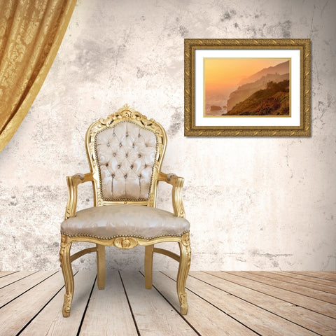 Golden Sunset on Big Sur Coastal Cliffs-California-USA Gold Ornate Wood Framed Art Print with Double Matting by Miller, Anna