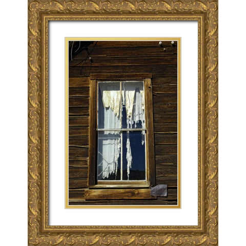 CA, Bodie SP, Tattered drapes hang in a window Gold Ornate Wood Framed Art Print with Double Matting by Kirkland, Dennis