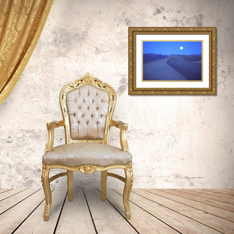 CA, Death Valley NP, Moonrise over sand dunes Gold Ornate Wood Framed Art Print with Double Matting by Kirkland, Dennis