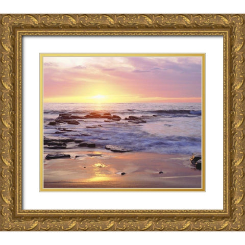 CA, San Diego Sunset Cliffs beach at sunset Gold Ornate Wood Framed Art Print with Double Matting by Talbot Frank, Christopher