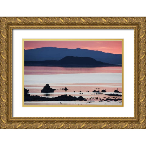 CA, Predawn light at Mono Lake silhouettes tufas Gold Ornate Wood Framed Art Print with Double Matting by Flaherty, Dennis