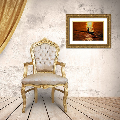 CA, Bolsa Chica Lagoon Brown pelican takes off Gold Ornate Wood Framed Art Print with Double Matting by Morris, Arthur