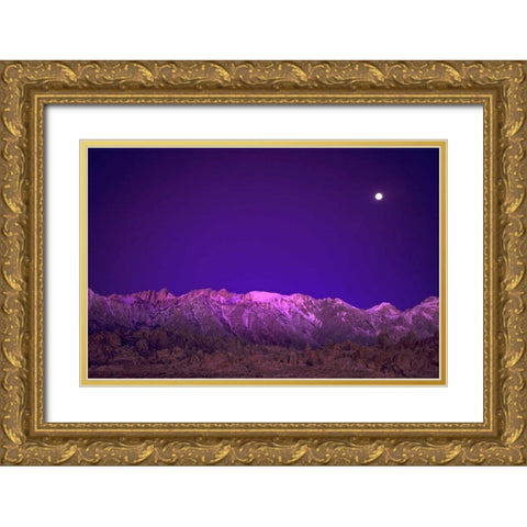 CA, Alabama Hills Moon over the Eastern Sierras Gold Ornate Wood Framed Art Print with Double Matting by Welling, Dave