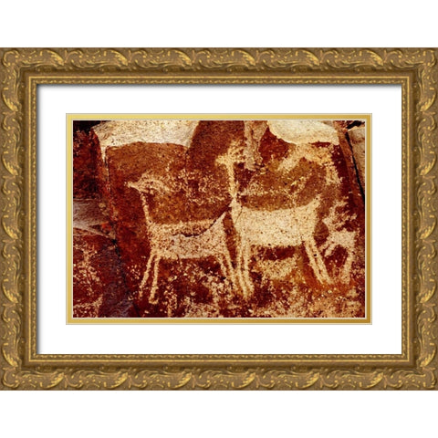 California, Little Petroglyph Canyon Petroglyphs Gold Ornate Wood Framed Art Print with Double Matting by Welling, Dave
