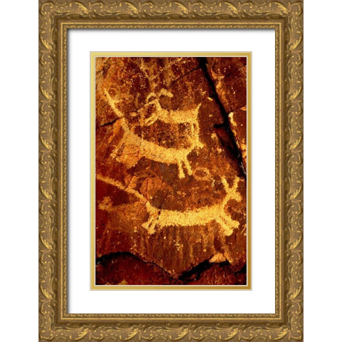 California, Little Petroglyph Canyon Petroglyphs Gold Ornate Wood Framed Art Print with Double Matting by Welling, Dave