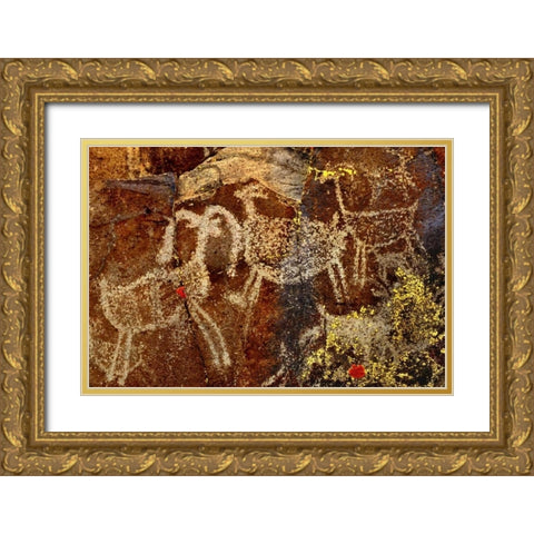 California, Little Petroglyph Canyon Petroglyphs Gold Ornate Wood Framed Art Print with Double Matting by Welling, Dave