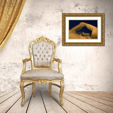 CA, Alabama Hills Mobius Arch illuminated Gold Ornate Wood Framed Art Print with Double Matting by Kirkland, Dennis