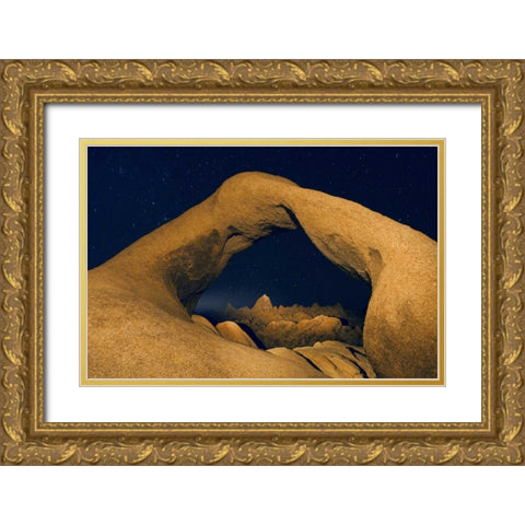 CA, Alabama Hills Mobius Arch illuminated Gold Ornate Wood Framed Art Print with Double Matting by Kirkland, Dennis