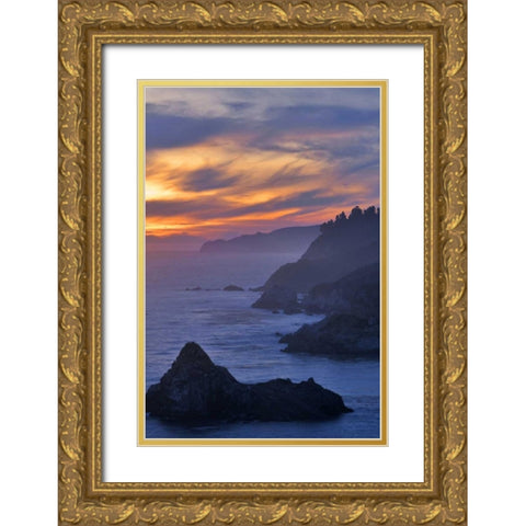 CA, Big Sur Coastal scene at sunset Gold Ornate Wood Framed Art Print with Double Matting by Kelley, David