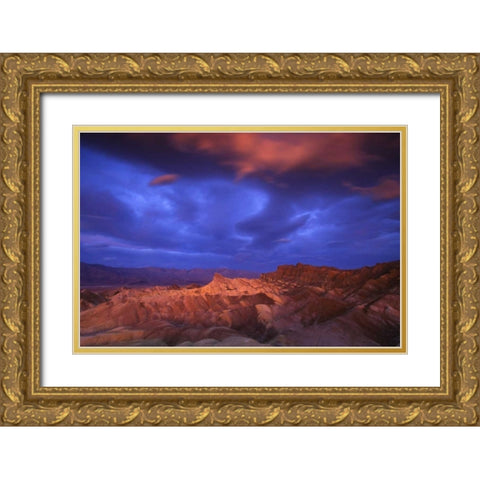 CA, Death Valley NP Sunrise at Zabriskie Point Gold Ornate Wood Framed Art Print with Double Matting by Kaveney, Wendy